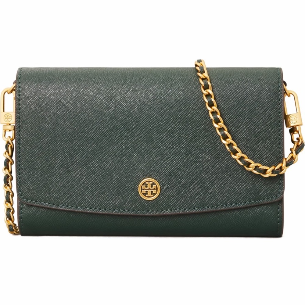 NWT Tory Burch leather green pin-tree cross body bag good size all occasional
